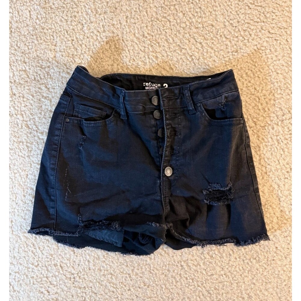 Refuge Nashville Faded Black High Rise 4 Button Fly Denim Shorts Size 3